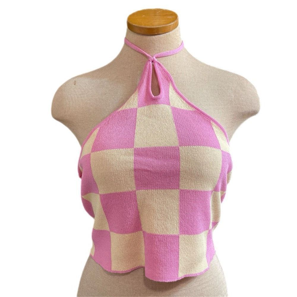 Pretty Garbage Checkered Print Knit Crop Top Size Large New